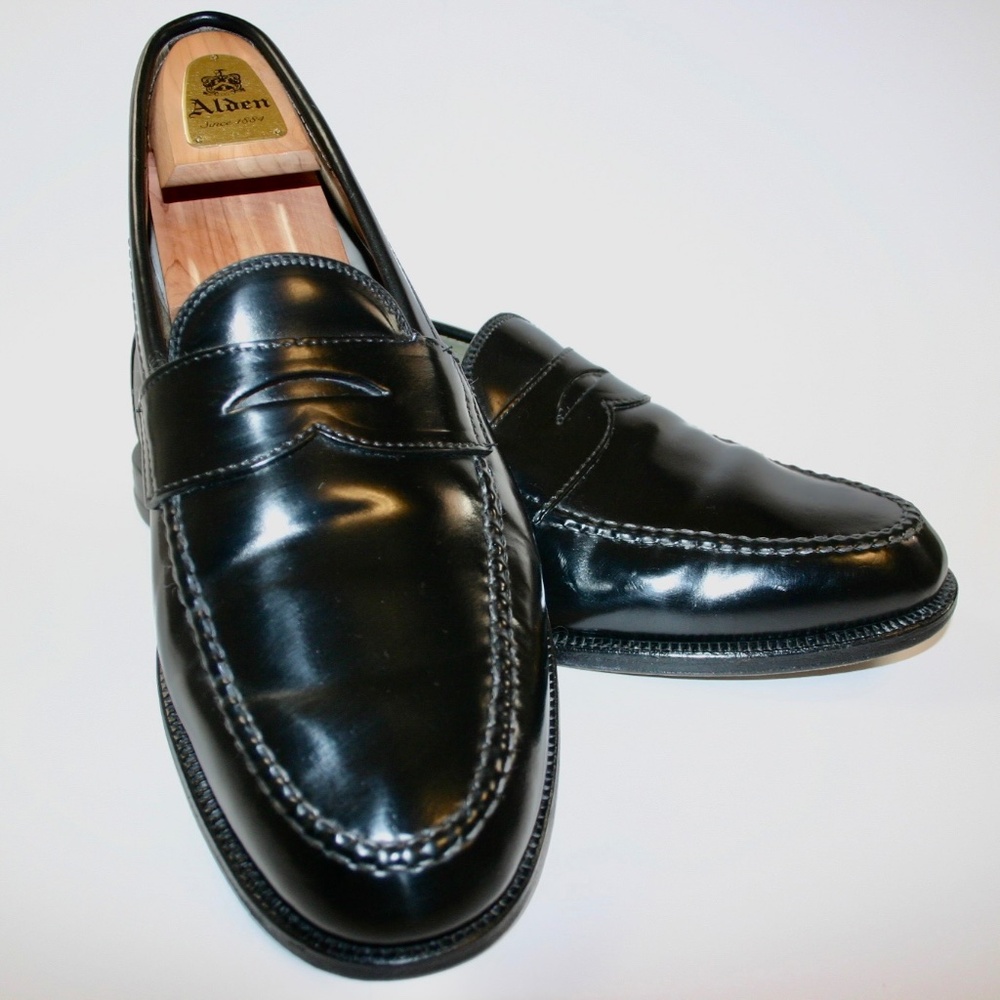 Alden Men's 987 - Leisure Handsewn Moccasin Penny Loafer in Black Shell Cordovan